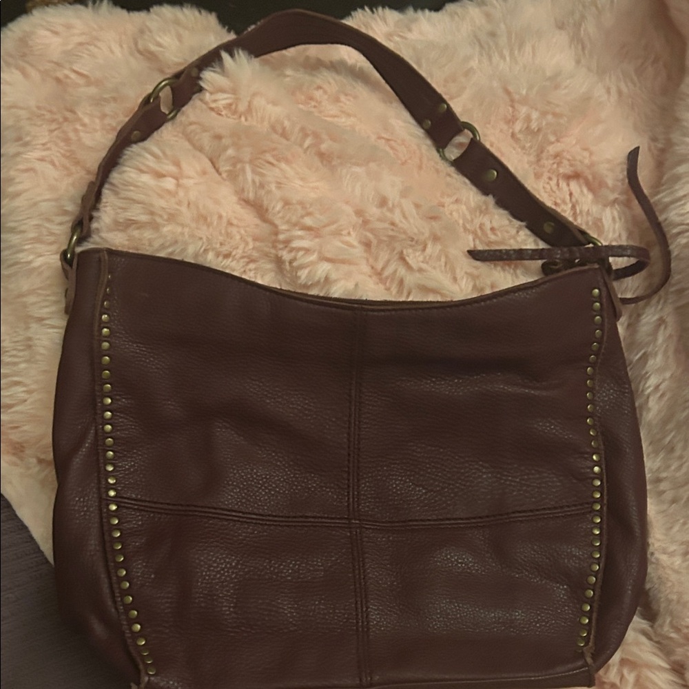 Fossil Rich Brown Leather Hobo Bag with Gold Accents